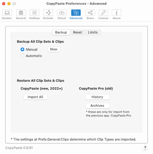 CopyPaste - Backup Prefs