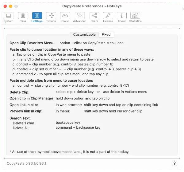 CopyPaste Preferences - Hotkeys - Fixed