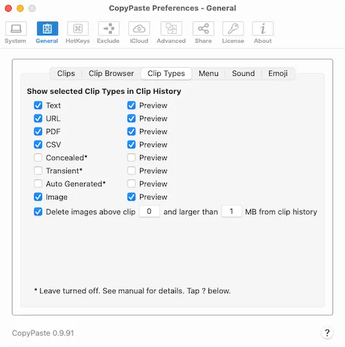 CopyPaste - Prefs - Clip Types2