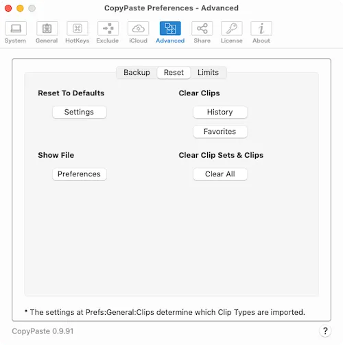 CopyPaste - Reset Prefs
