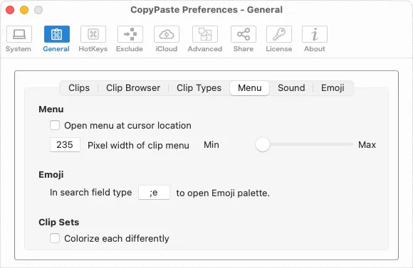 CopyPaste - menu pref
