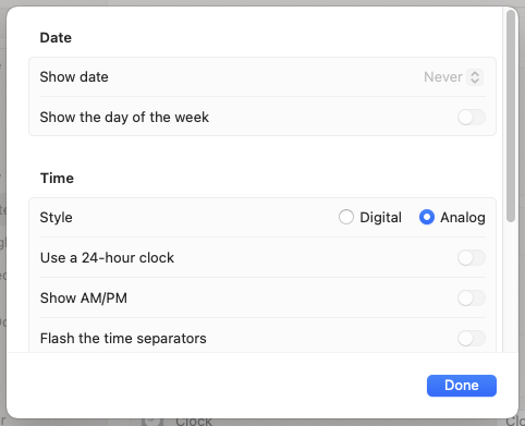 Turning off Mac OS clock