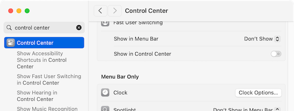 Control Center Settings